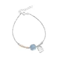 Elegant 925 sterling silver bracelet featuring freshwater pearls and blue aquamarine stone - Aquamarine Letter Square Plate Style (B3114)