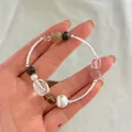 Detalle de pulsera de plata de ley 925 con cuentas de cristal de colores y perlas - Plata 925 / Estilo Perla de Mineral Multicolor (B3021)