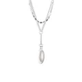 Elegant 925 sterling silver double-layer necklace with oval white chalcedony pendant - White Chalcedony Style / 925 Silver / Silver