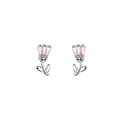 Elegant S925 sterling silver tulip stud earrings with pink rectangular cut stones - Tulip Style (E0302) / 925 Silver / White Gold
