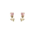 Dainty pink tulip flower stud earrings with gold finish, elegant floral design jewelry. - Tulip Style (E0302) / 925 Silver / Gold