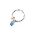 Elegant 925 sterling silver beaded ring with colorful crystal charms and elastic cord - 蓝色水晶挂坠(J0197) / Elastic Adjustable / Blue