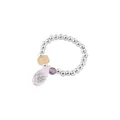 Handmade 925 sterling silver beaded stretch ring with pink teardrop and purple crystal charms - 白色水晶挂坠(J0197) / Elastic Adjustable / White