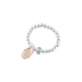 Handmade 925 sterling silver bead ring featuring a peach teardrop crystal charm with elastic fit - 香槟色水晶挂坠(J0197) / Elastic Adjustable / Champagne