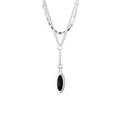 Minimalist 925 sterling silver double-layered necklace with oval black onyx stone - Black Agate Style / 925 Silver / Silver