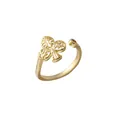 Elegant 925 sterling silver open ring with gold-plated filigree clover and red zircon - Adjustable Open / 18K Gold