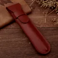 Astuccio singolo per penna in pelle PU rosso scuro minimalista con cuciture fini - Marrone