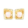 Elegant 925 sterling silver gold plated irregular square stud earrings with pearl - 925 Silver / Gold