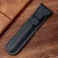 Astuccio per penna singola in pelle PU nera con eleganti cuciture bianche a vista - Blu inchiostro