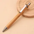 Eco-friendly natural bamboo retractable ballpoint pen with sleek silver metal accents - Retractable Bamboo Ballpoint Pen / Natural Wood Color