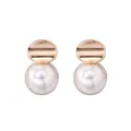 Elegant rose gold irregular metal sheet and white pearl stud earrings for fashionable women - 925 Silver / Champagne Gold