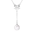 Elegant 925 sterling silver bow necklace featuring a large white pearl pendant design - 925 Silver / White