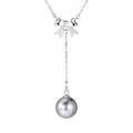Elegant 925 sterling silver bowknot necklace with grey pearl pendant - 925 Silver / Gray