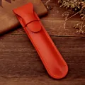 Astuccio per penne in pelle PU rosso arancio con elegante trama di litchi e cuciture - Arancione