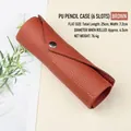 Minimalist brown PU leather roll-up pencil pouch for 6 pens and stationary storage - Brown