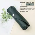 6-pack dark green PU leather roll-up pencil bag for stationery storage - Dark Green