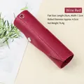 Elegant wine red PU leather roll pencil case with 6 slots for stationery and gifts. - Burgundy