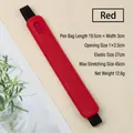 Red PU leather pen sleeve with elastic strap for notebook attachment - 19.5x3cm / Red