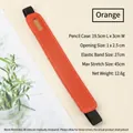 Orange PU leather elastic pencil pouch with strap for single pen notebook attachment - 19.5x3cm / Orange