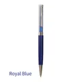 Elegant royal blue metal ballpoint pen featuring a decorative crystal-filled barrel - Crystal Pen (No. 11) / Sapphire Blue