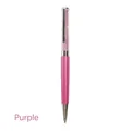 Elegant flat top metal ballpoint pen filled with purple crystals in a plum purple finish - Crystal Pen (No. 11) / Magnificent Purple
