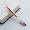 Close-up view of a luxury rose gold metal ballpoint pen featuring sparkling silver sequins. - Metal Oil-Filled Style (995654) / Rose Gold Sequin