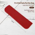 Minimalist red PU leather double pen sleeve for stationery storage and protection - Red