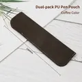 Vintage style coffee brown PU leather double pen sleeve protector with size markings - Gray
