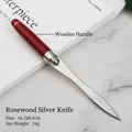 Elegante tagliacarte con manico in palissandro e lama argentata, misura 16,2x8,5 cm - Manico Rosso Lama Argentata