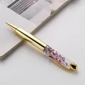 Golden metal ballpoint pen with decorative pink sequins filling the transparent barrel - Gold Sequin