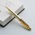 Elegant gold metal ballpoint pen with a sparkling crystal glitter filled barrel for gifting - Golden Sands