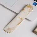 Elegant marble pattern PU leather pencil sleeve for single pen protection and storage. - Beige Marble