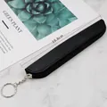 Black PU leather zipper pencil pouch with keychain ring, compact protective sleeve - Black
