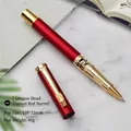 Executive metal gel pen with red barrel, gold dragon head clip and hollow carving detail. - Hollow Dragon Head Red