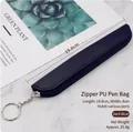 Slim navy blue PU leather zipper pencil case for stylus and stationery storage - Navy Blue