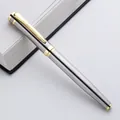 Elegant minimalist silver metal rollerball pen with gold clip and accents for office - Silver Brushed (Gold Trim)