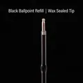 Black ballpoint pen refill replacement with protective waxed tip for smooth writing - Wax-Sealed Ballpoint Refill / Black