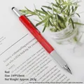 Red multi-functional hexagonal metal tool pen with stylus, ruler and ballpoint tip - Red