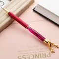 Pink quicksand ballpoint pen with gold reindeer head topper and glitter barrel - Burgundy