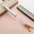 Elegant white and gold reindeer head ballpoint pen with decorative quicksand detail for gift - White
