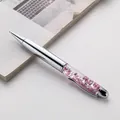 Elegant silver metal ballpoint pen featuring a transparent barrel with pink sequins - Silver Sequin