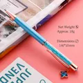 Elegante penna a sfera in cristallo celeste con dettagli oro rosa e ciondolo trifoglio - Celeste