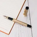 Luxuriöser goldener Füllfederhalter mit Drachenkopf-Clip auf einem Notizbuch - Gold