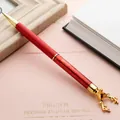 Elegant red quicksand ballpoint pen with gold reindeer head top for Christmas gift - Red