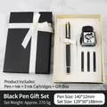 Premium business metal fountain pen gift set including ink bottle and 3 cartridges in black - 0.5mm / Black Set