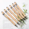 Eco-friendly bamboo ballpoint pens featuring a capacitive stylus tip and elegant metal clip - 1.0mm Nib / Natural Bamboo Color