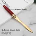 Elegante tagliacarte con manico in sequoia e lama in metallo dorato per l'ufficio - Tagliacarte Palissandro Oro / 16.2x8.5cm