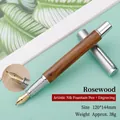 Handcrafted rosewood fude nib fountain pen featuring polished silver metal accents - Fude Nib Calligraphy Pen / 0.5mm
