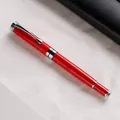 Classic bright red metal rollerball pen with elegant silver accents for professional writing - Red