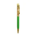 Elegant green metal ballpoint pen featuring decorative gold foil in crystal top section - 1.0mm Black Ink / Green